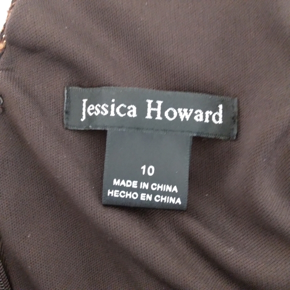 Size 10 Jessica Howard V Neck Leopard Print Brown Sleeveless Ruched Dress - Picture 8 of 10